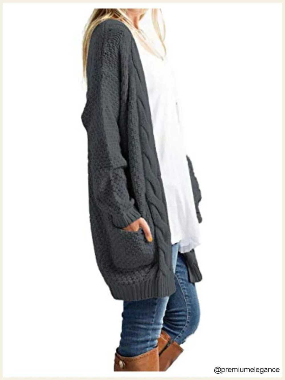 Open Front Long Sleeve Boho Boyfriend Knit Chunky Cardigan Sweater